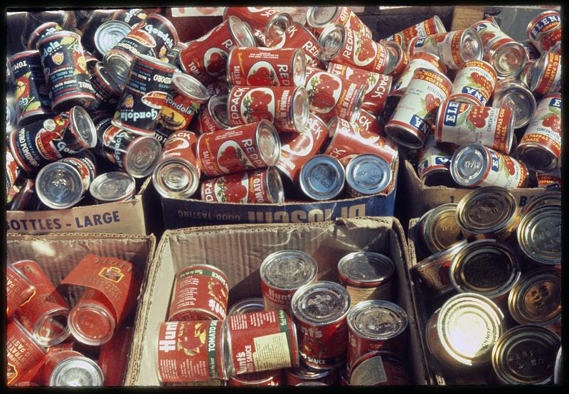 Boxes of canned tomatoes