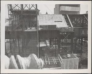 Construction of Boylston Building, Boston Public Library, view from Hotel Lenox