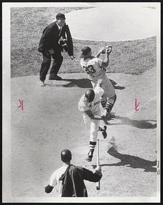 First game, Conig scoring in eighth on Rico Petrocelli's sacrifice fly to right, last Sox run of 1st Game.