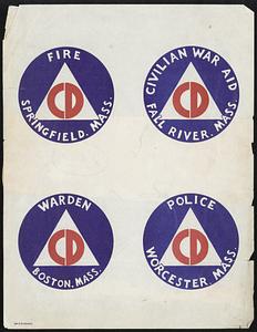Civil Defense Insignia - Federally authorized civil defense insignia will be the basic insignia used by the Office of Civilian Defense in World War II, such as those shown here, according to a bulletin issued yesterday to regional and local directors.