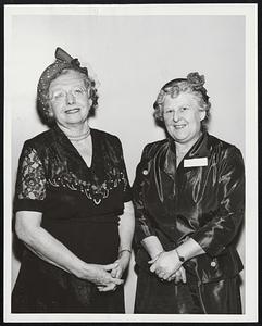 Co-Chairman of Clinic Women's Division - Mrs. Charles J. Adams of Dorchester, (left) and Mrs. Roland Warde Jr., if Hyde Park, who are directing the Women's Division in current $90,000 appeal of the Boston Evening Clinic. Both are prominently identified in state and local women's club's activities. The clinic is beginning its 27th year as a non-profit institution in new quarters at 399 Commonwealth avenue, Boston. The work is supervised by a volunteer staff of 38 Boston doctors who have treated some 350,000 cases in the past quarter century.