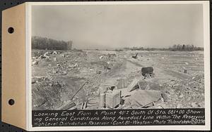 Contract No. 80, High Level Distribution Reservoir, Weston, looking northwest from a point 40 feet+/- south of Sta. 881+00, showing general conditions along aqueduct line within the reservoir, high level distribution reservoir, Weston, Mass., May 29, 1940