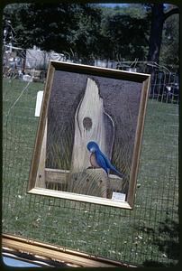 Painting of a sleeping blue bird for sale outdoors
