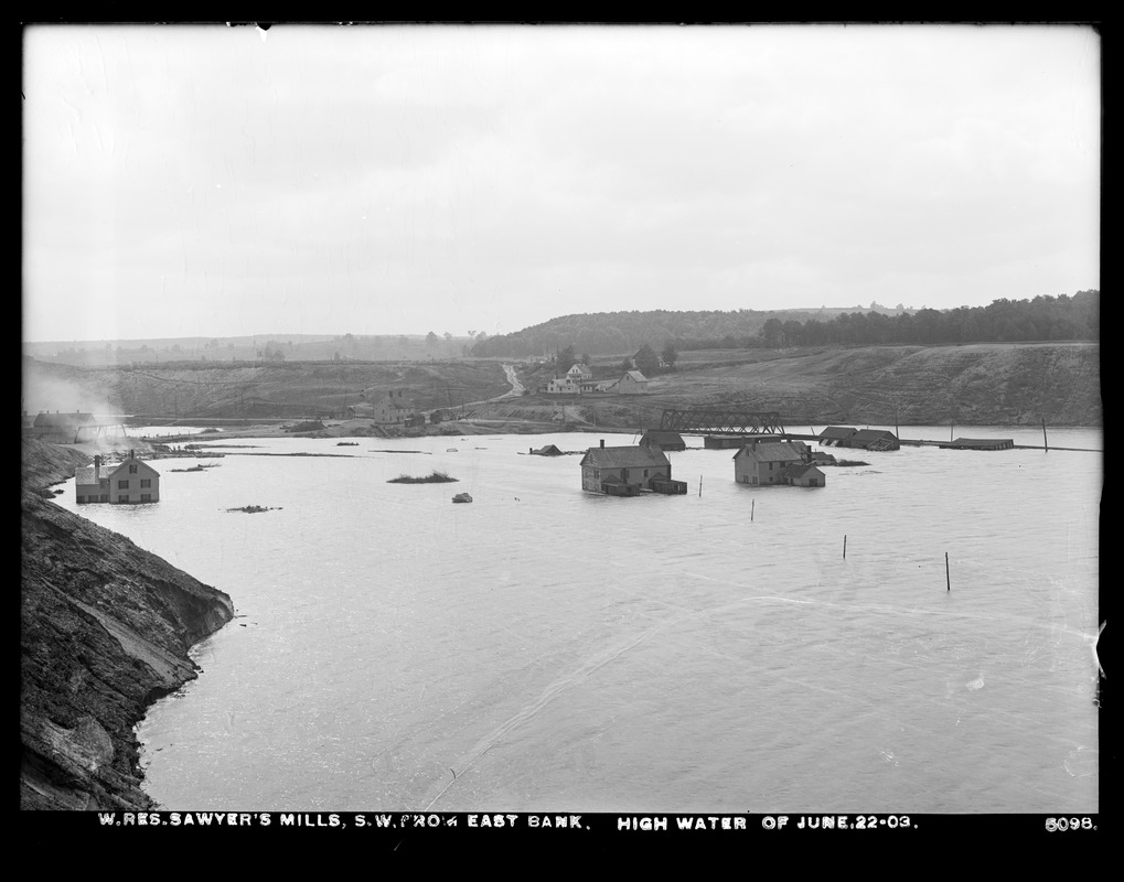 Wachusett Reservoir, high water, southwesterly from east bank, Sawyer's Mills, Boylston, Mass., Jun. 22, 1903