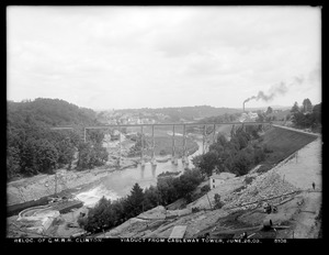 Relocation Central Massachusetts Railroad, viaduct from cableway tower, Clinton, Mass., Jun. 26, 1903