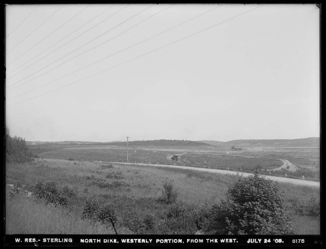 Wachusett Reservoir, North Dike, westerly portion, from the west, Sterling, Mass., Jul. 24, 1903