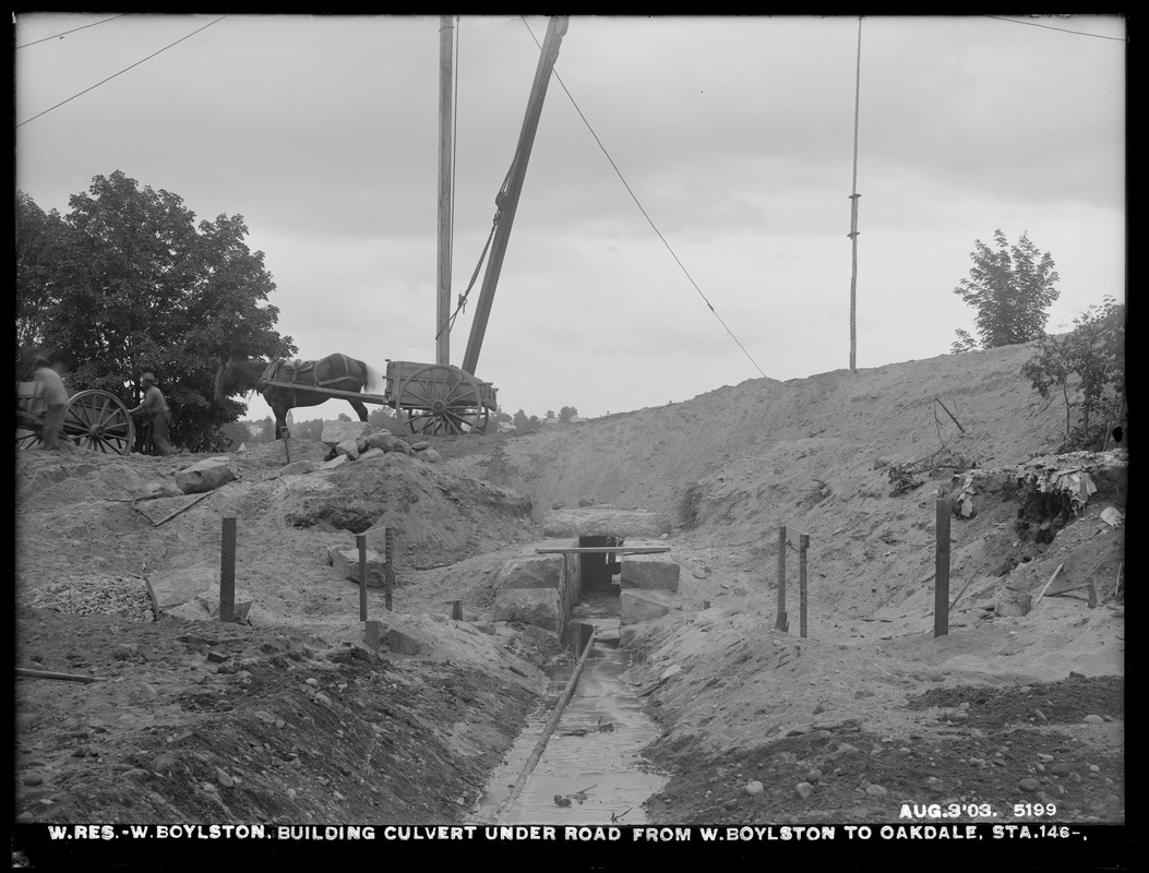 Wachusett Reservoir, building culvert under road from West Boylston to