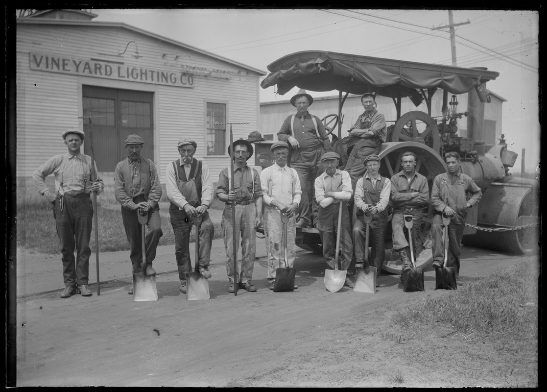 Vineyard Lighting Company, OB? Man on steamroller, men who were spreading asphalt