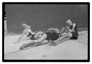 Three men posing wearing sashes, Boston Park Department Circus entertainers
