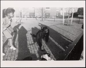 Two girls playing in a park