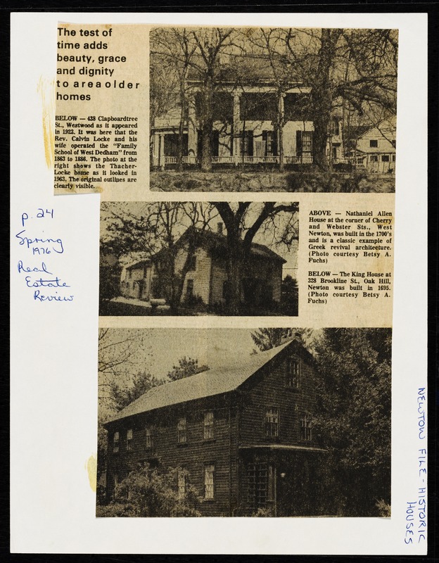 Newton photographs oversize : Allen House : 35 Webster Street / [compiled by the staff of the Newton Free Library]. - Allen House : 35 Webster Street - The Test of Time Adds Beauty, Grace and Dignity to Area Older Homes -