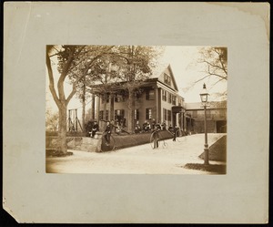 Newton photographs oversize : Allen House : 35 Webster Street / [compiled by the staff of the Newton Free Library]. - Allen House : 35 Webster Street - Exterior View of Allen House and Barn with Students and Teachers -