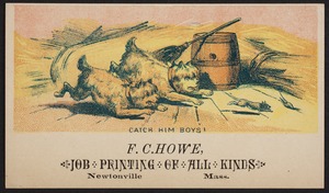 Newton photographs collection : advertising trade cards - Advertising trade cards - Newton trade cards - F. C. Howe, Job Printing of All Kinds, Newtonville, Mass. - Catch Him Boys -