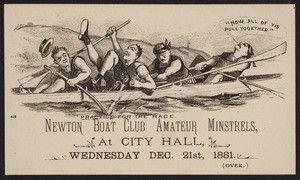 Newton photographs collection : advertising trade cards - Advertising trade cards - Newton trade cards - Newton Boat Club Amateur Minstrels - Practice For The Race -