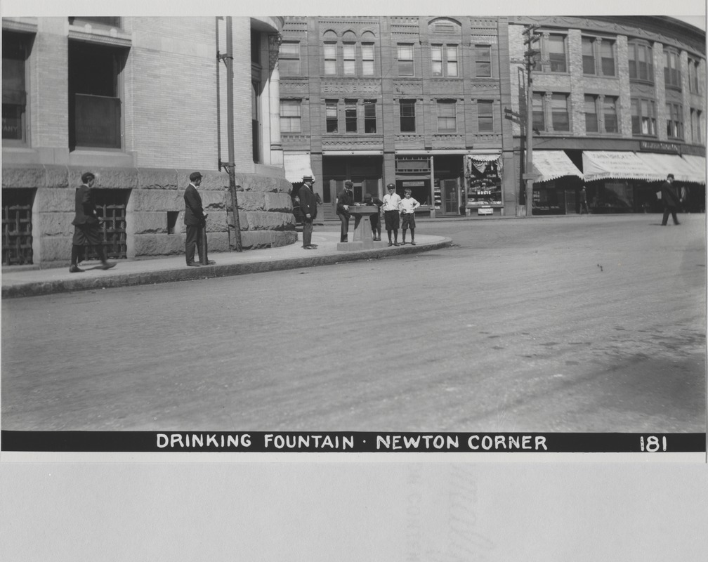 Newton Forestry Department Photographs, 1908-1918 - Drinking Fountain - Newton Corner -