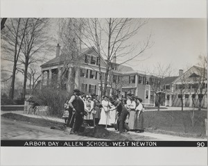 Newton Forestry Department Photographs, 1908-1918 - Arbor Day - Allen School - West Newton -
