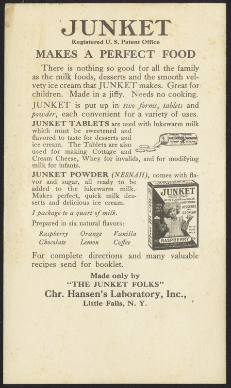 Junket, dainty, delicious, healthful, nutritious