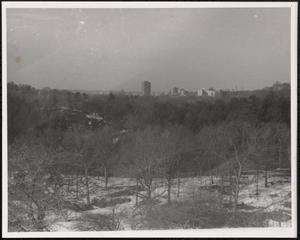 Boston skyline in the winter from afar