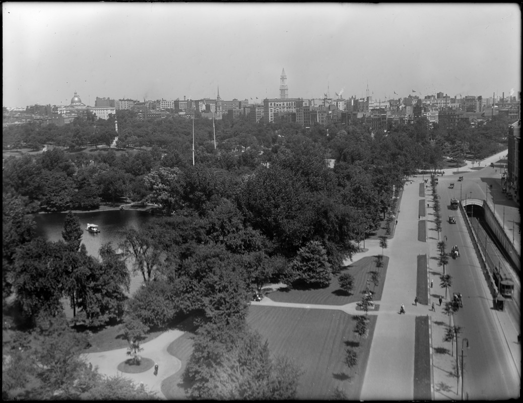 New subway, Boylston Street looking over Public Garden toward Boston Common and State House