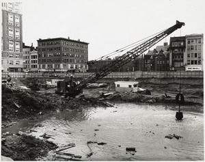 Excavation of the construction site for the Boston Public Library Johnson building, August 1969