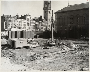 Excavation of the construction site for the Boston Public Library Johnson building, September 1969