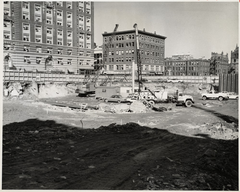 Excavation of the construction site for the Boston Public Library Johnson building, September 1969