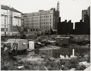 Excavation of the construction site for the Boston Public Library Johnson building, August 1969