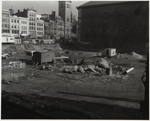 Excavation of the construction site for the Boston Public Library Johnson building, October 1969