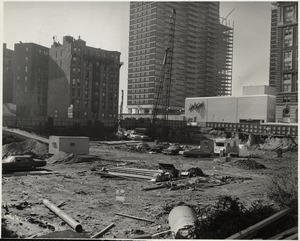 Excavation of the construction site for the Boston Public Library Johnson building, October 1969