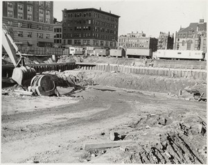 Excavation of the construction site for the Boston Public Library Johnson building, November 1969