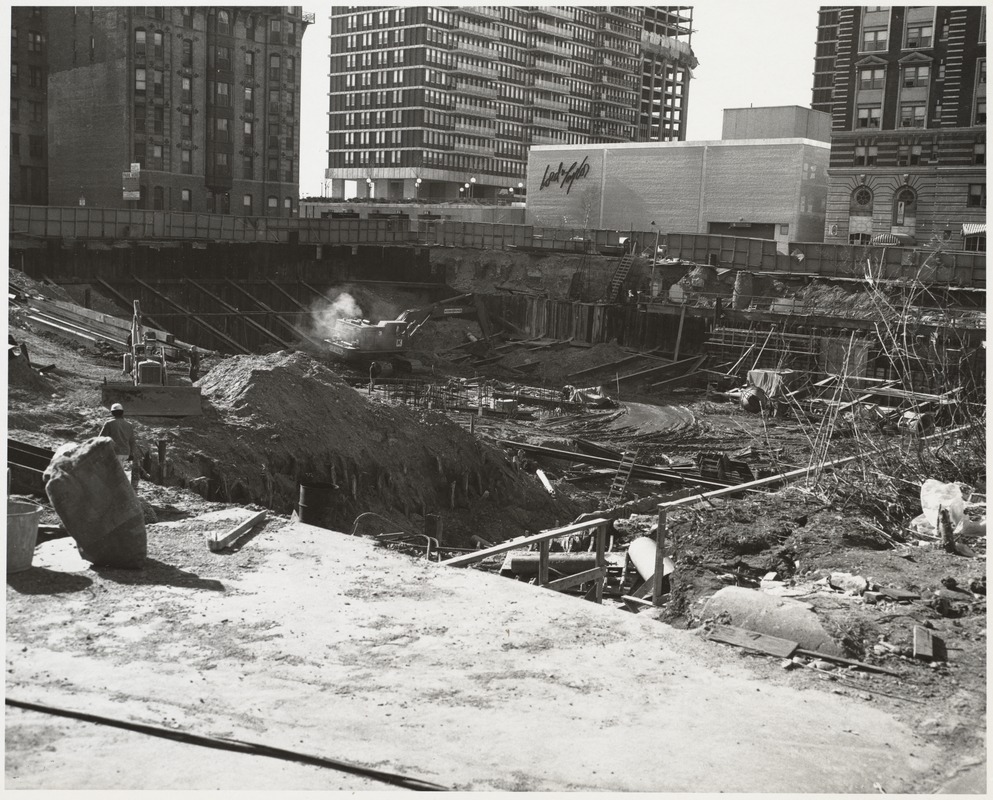 Laying the foundation during construction of the Boston Public Library ...