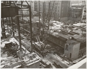 Equipment in use at the Boston Public Library Johnson building construction site, January 1971