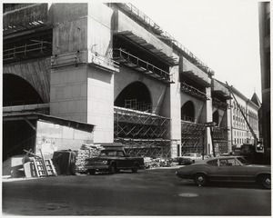 Boston Public Library Johnson building construction, exterior walls partially complete, July 1971