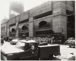 Boston Public Library Johnson building construction, exterior walls partially complete, July 1971