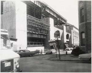 Boston Public Library Johnson building construction, exterior walls partially complete, May 1971