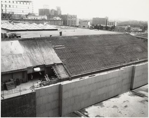 View of Boston Public Library Johnson building roof during construction, October 1971
