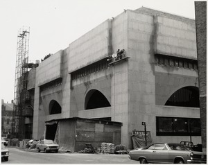 Boston Public Library Johnson building construction, exterior walls nearly complete, December 1971