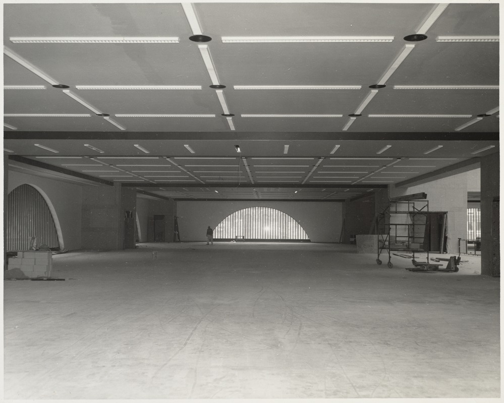 Interior of Boston Public Library Johnson building during construction, May 1972