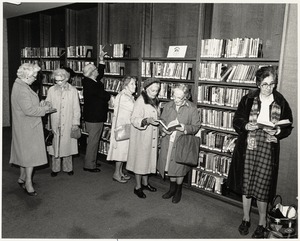 Readers in the Johnson building