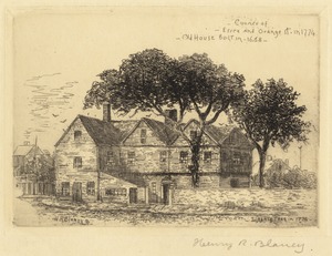 Corner of Essex and Orange St. in 1774. Old House built in 1668