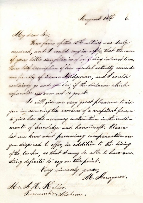 Letter from Michael Anagnos to Capt. Keller, August 16, 1886