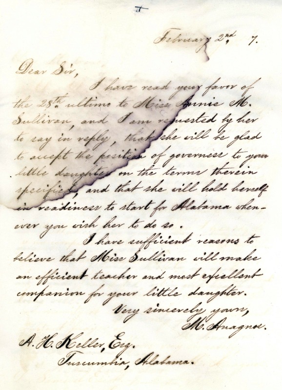 Letter from Michael Anagnos to Capt. Keller, February 2, 1887