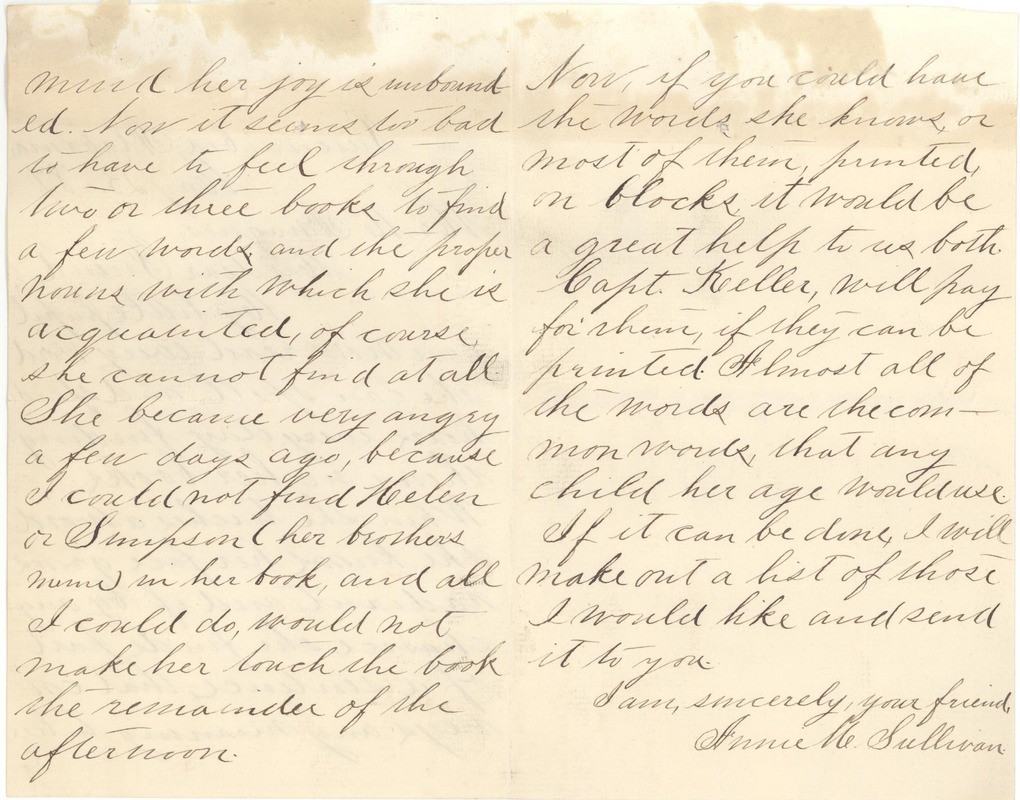 Letter from Annie Sullivan to Michael Anagnos, May 23, 1887 (pp. 2 & 3 of 3)
