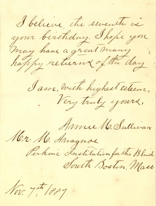 Letter from Annie Sullivan to Michael Anagnos, Nov. 7, 1887