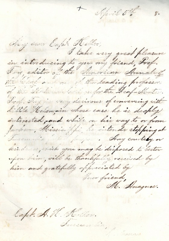Letter from Michael Anagnos to Capt. Keller, April 5, 1888