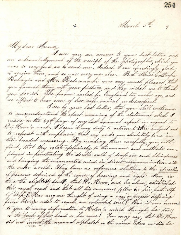 Letter from Michael Anagnos to Annie Sullivan, March 5, 1889 (p. 1 of 3)