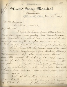 Letter from Capt. A. Keller to Michael Anagnos, March 28, 1889 (p. 1 of 2)