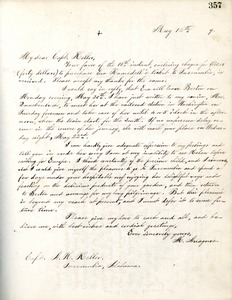 Letter from Michael Anagnos to Capt. Keller, May 12, 1889