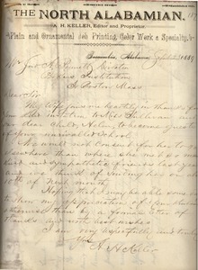Letter from Capt. A. Keller to Mr. Bennett, Sept. 23, 1889