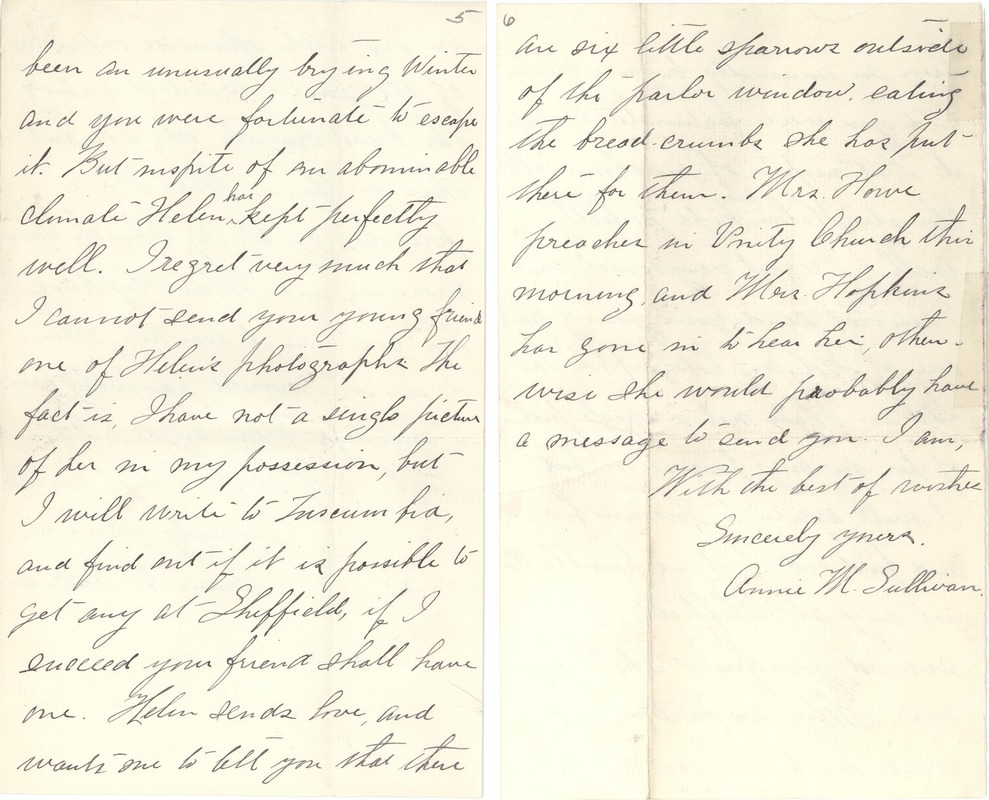 Letter from Annie Sullivan to Michael Anagnos, March 2, 1890 (pp. 5 & 6 of 6)